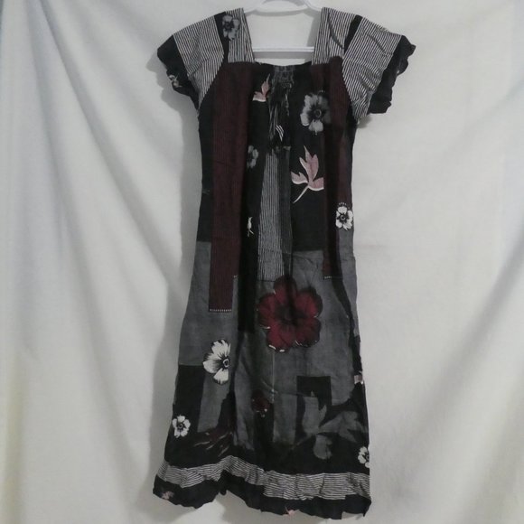 Source Unknown Dresses & Skirts - Handmade Patchwork Floral and Stripe Short Sleeve Square Neck Dress | BNWOT